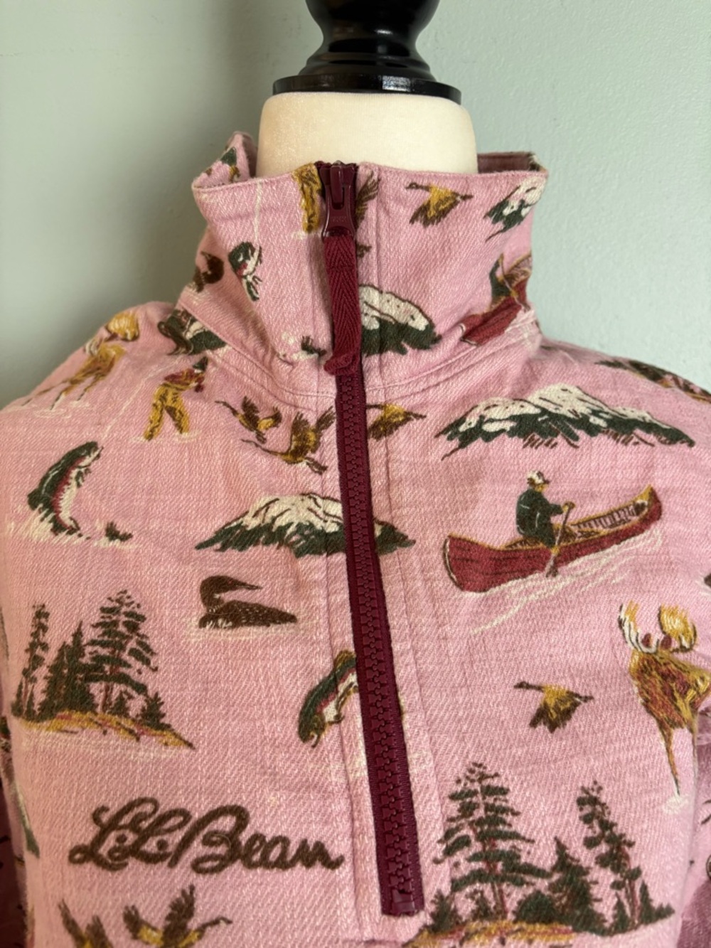 L.L. Bean Pink Nature inspired Print Half-Zip Pullover - Picture 4 of 16